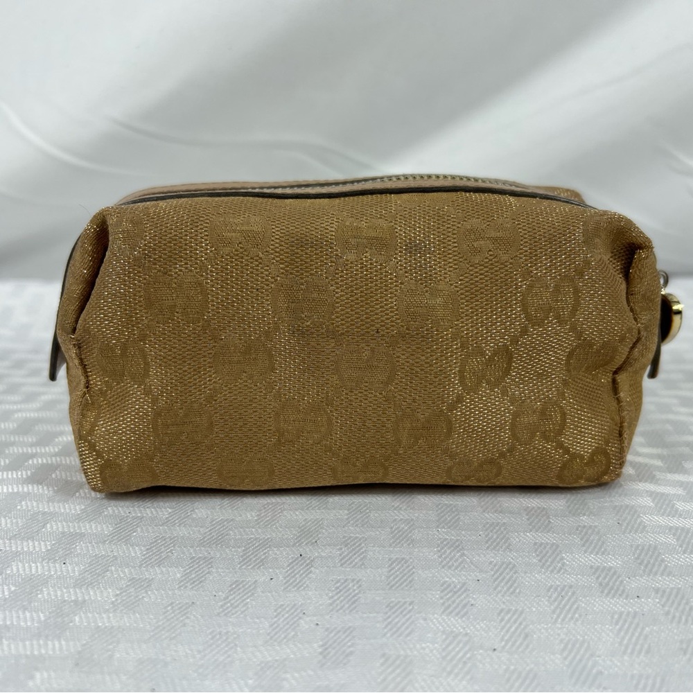 7528: Gucci GG Monogram Gold Canvas Cosmetic Pouch Heart Charm Italy